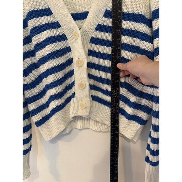 Eleven Six Women’s M/L Cardigan Sweater White With Blue Stripes Button Up Top - Picture 7 of 7